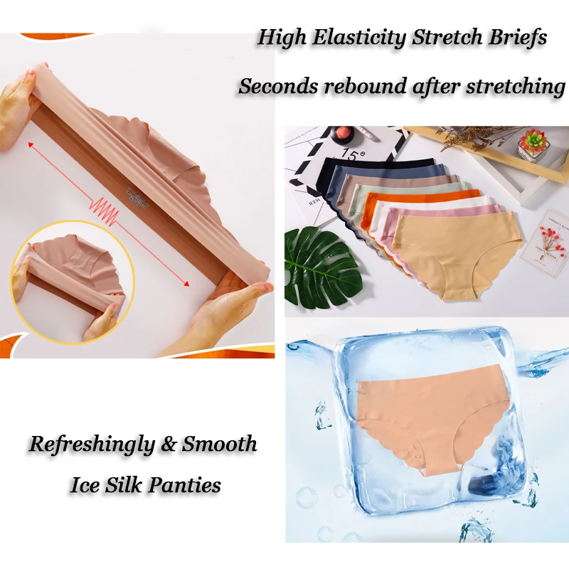 3Pcs/set Seamless Ice Silk Briefs Sexy Wavy Edge Underwear for Women Female Mid-waist Panties M-XL High Elasticity Lingerie New