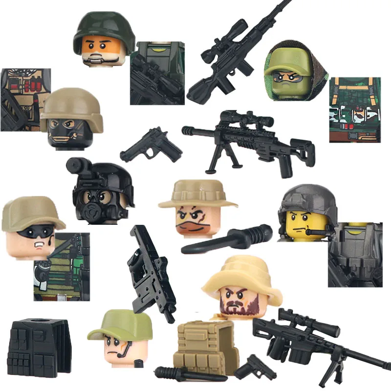 

Military Special Forces Soldiers Figures Building Blocks MOC City Police Figures Weapons Sniper Gun Armor Parts Mini Bricks Toys