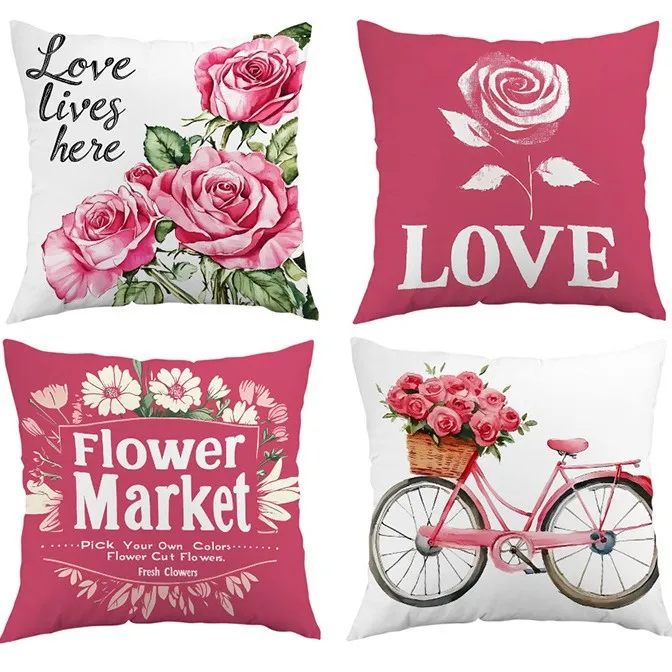 Valentine Day Pink Printed Pillow Case Nordic Living Room Sofa Bed Office Backrest Home Decoration Cushion Covers For Sofa