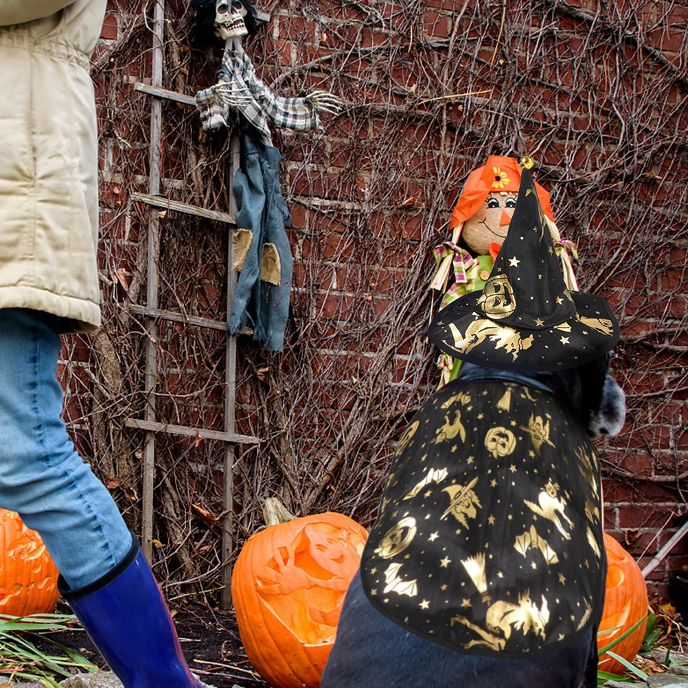 

1Set Pet Halloween Costume Wizard Cloak Hat Set for Small Dogs Cats Comfortable Lightweight Easy on Off Festive Party Wear Decor