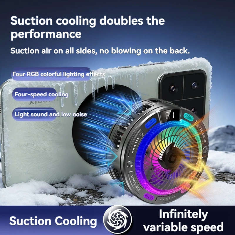 NEW Semiconductor Magnetic Clip Phone Cooler with Digital Display Temperature RGB Lights Compatible for Iphone Samsung Xiaomi