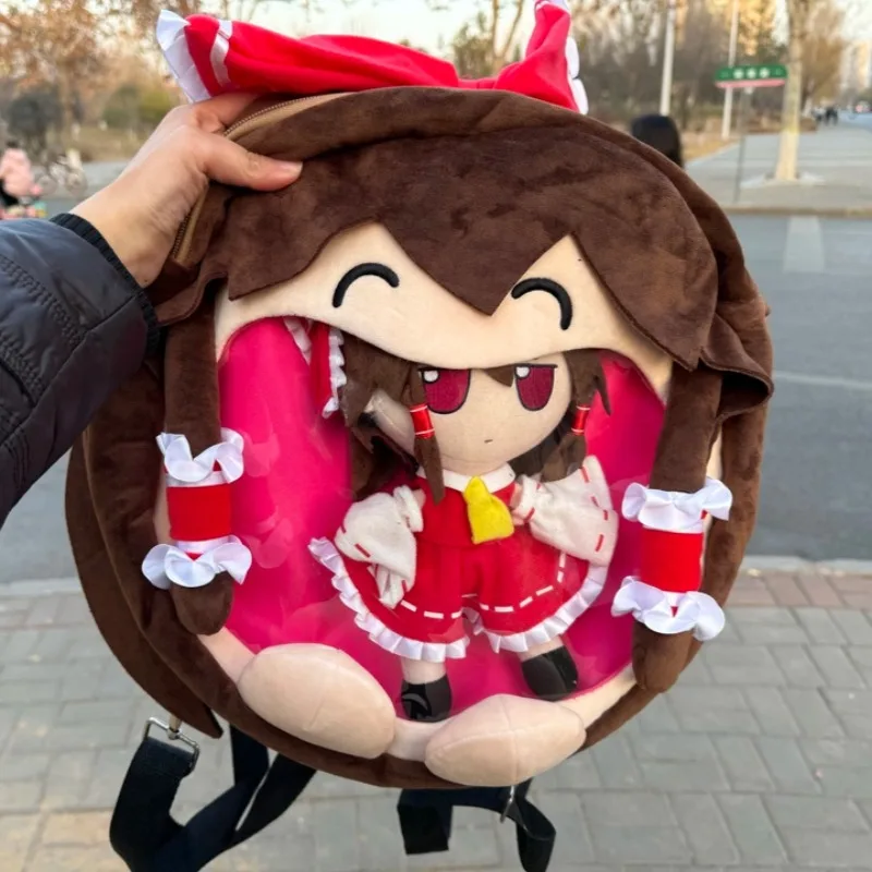 Anime touhou projeto hakurei reimu cosplay boca grande transparente itabag estudante zíper mochila sacos do mensageiro bolsa de ombro