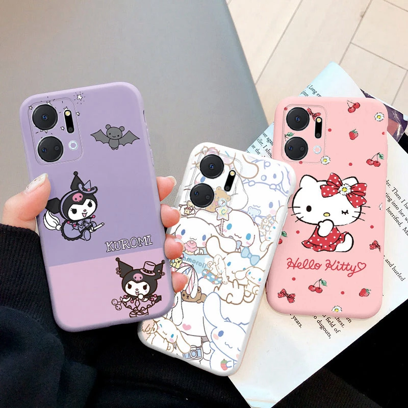 Phone Case for For Huawei Honor X7A honor x7a Girl Cute Anti-drop Cartoon Cinnamoroll Kuromi Hello Kitty Silicone Printed Cover