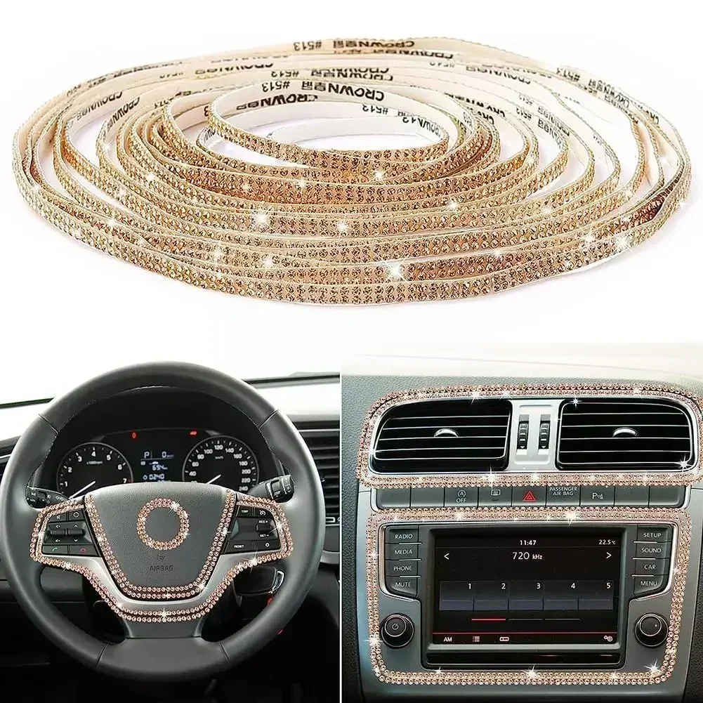 Car DIY Auto Decorative Stickers Crystal Diamond Car Decoration Accessories Double Rows Stickers Auto Interior Cover
