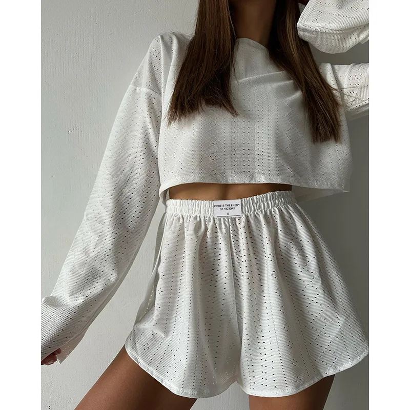Frauen Pyjamas Set Nachtwäsche Frühling Langarm Tops Mit Shorts Hause Kleidung 2-teilige Sets Pyjama Femme Loungewear Pijama Mujer – Detail 12