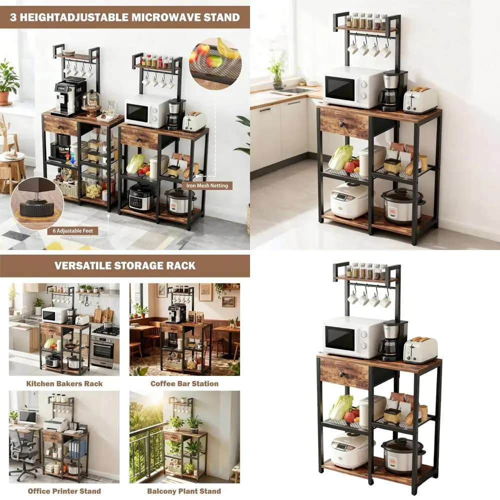 

6-Tier Coffee Bar Organizer, Adjustable Kitchen Appliance Storage Rack with Hooks for Spices, Pots, and More
