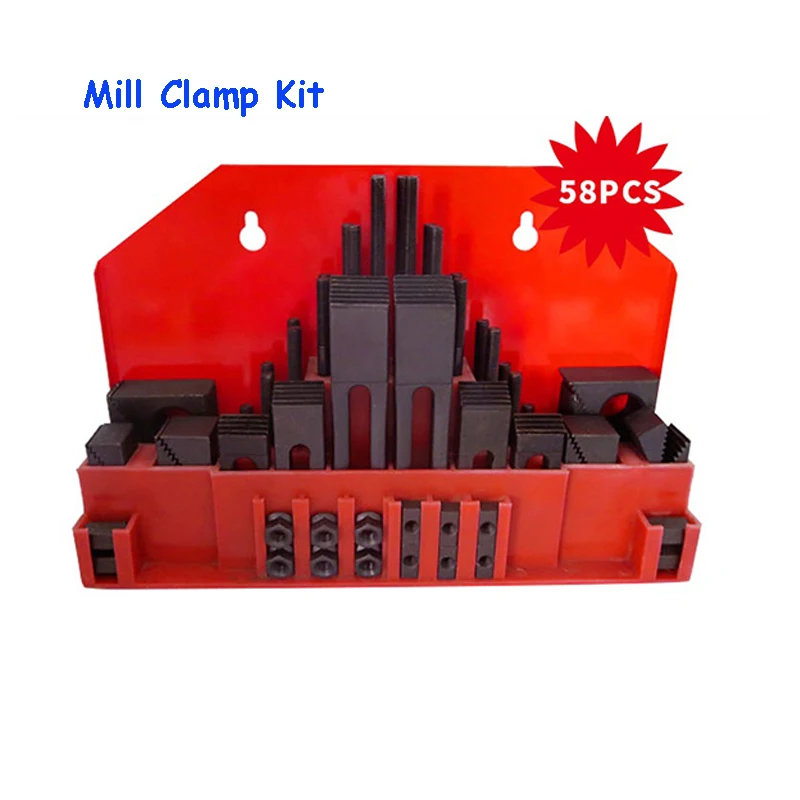 

58PCS/Set M10 Milling Machine Clamping Set Mill Clamp Kit Universal Fixture Screw Set Pressure Plate Processing Parts