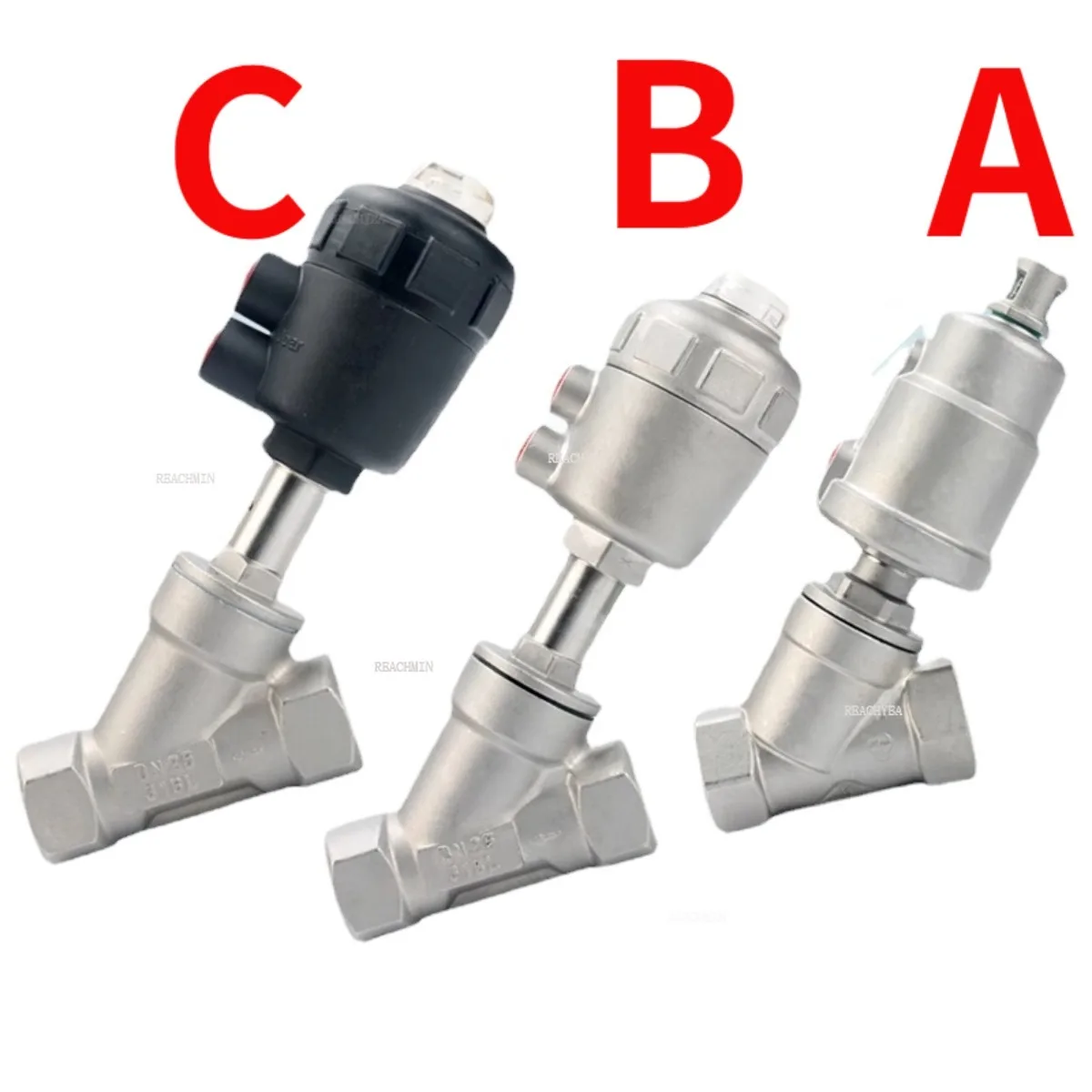 

1/4" 3/8" 1/2" 3/4" 1" -2" BSPT Female Y Shaped 304 316 Stainless Steel Pneumatic Actuated Angle Seat Valve Steam Gas Oil Water