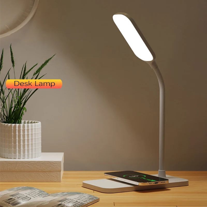 Imagem -05 - Lâmpada de Mesa Led com Carregador sem Fio e Usb Plug in Port Cabeceira Night Light Toque Regulável Eye-caring Jogos Leitura Casa