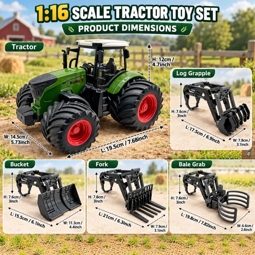 1/16 Scale Farm Tractor Playset, Toy Tractors Set with Loading Arm, Hay Bales,for Halloween Christmas Birthday Gifts.