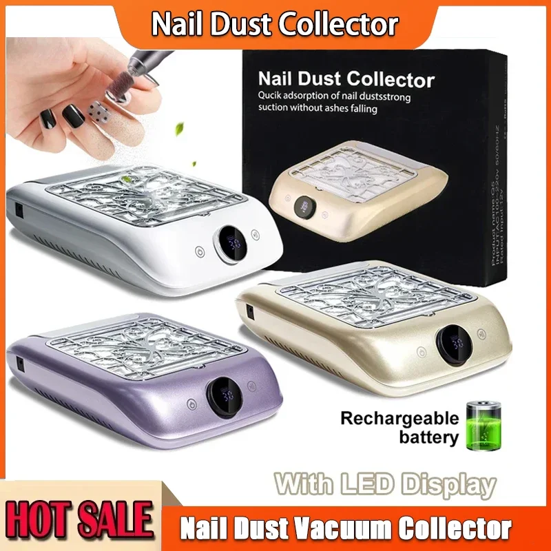 

Cordless Rechargeable Nail Dust Vacuum Collector with LED Display Adjustable Speed Powerful Manicure Dust Extractor Tool