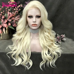 Imstyle syntetyczna koronka peruka Front blond koronkowa peruka Water Wave długie włosy peruki dla kobiet włókno termoodporne codzienne peruka do Cosplay