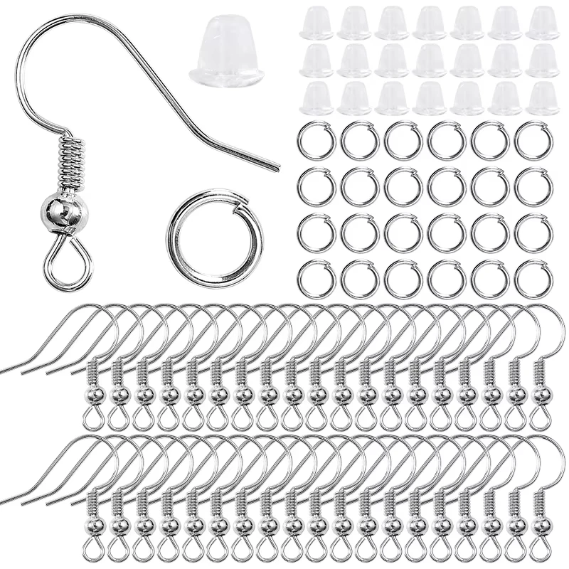 300-teiliges Ohrring-Set, hypoallergen, Ohrringhaken, Biegeringe, durchsichtige Gummi-Ohrring-Verschlüsse für Schmuckherstellung, Zubehör – Detail 10