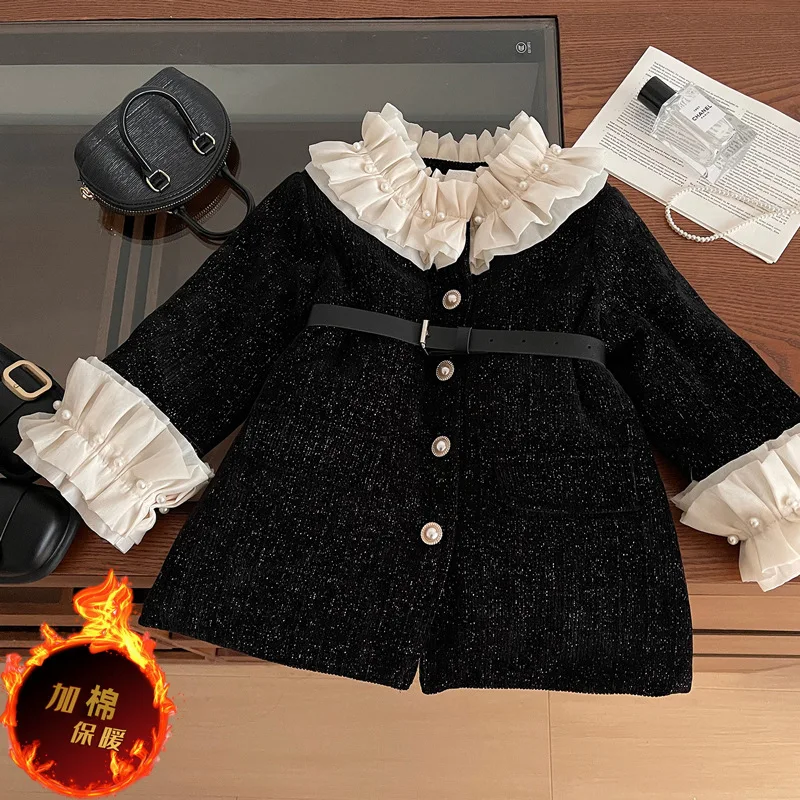 

2024Girls' Autumn and Winter New Cotton Stand Collar Side Clip Cotton plus Thick Coat