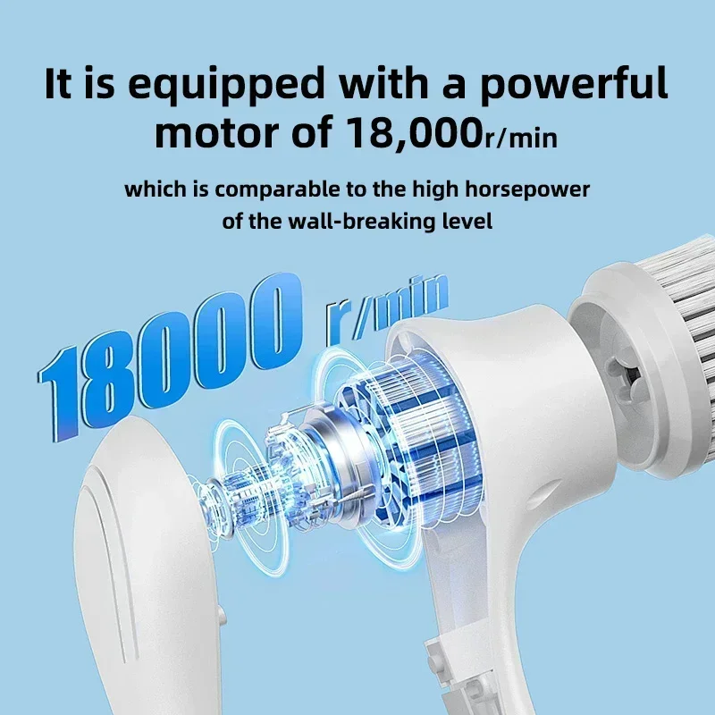 فرشاة تنظيف كهربائية، كرة فولاذية، خمسة رؤوس فرشاة، مقبض طويل، تنظيف باليد، قطعة أثرية لغسل أطباق المطبخ #4