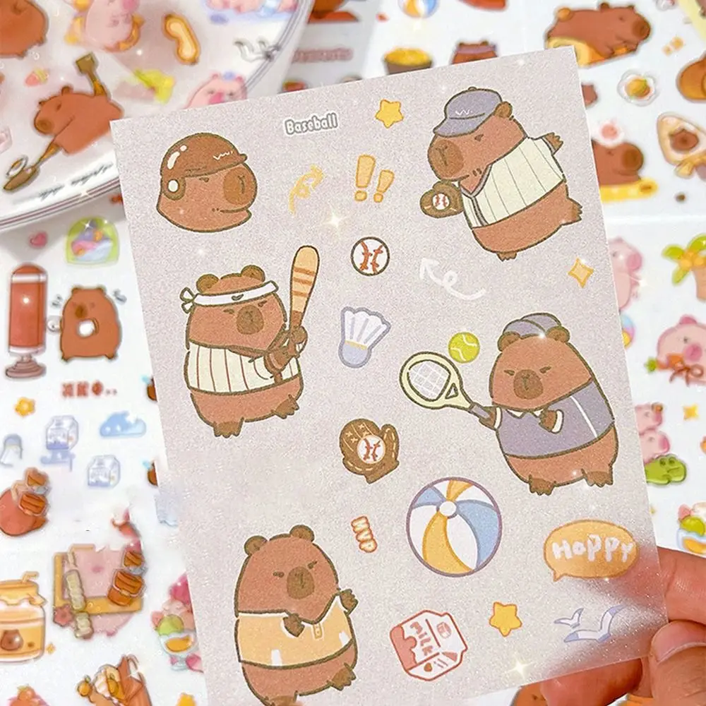 4 Pcs/bag Creative Cartoon Capybara Sticker Waterproof Cute Capybara Ledger Material Multi-purpose High Appearance Level