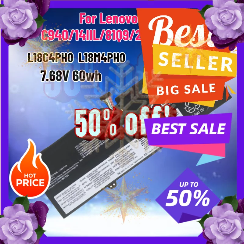 SWZY 7.68V 60wh L18C4PH0 Laptop Battery for Lenovo Yoga C940/14IIL/81Q9/2ICP5 Series 7820mah