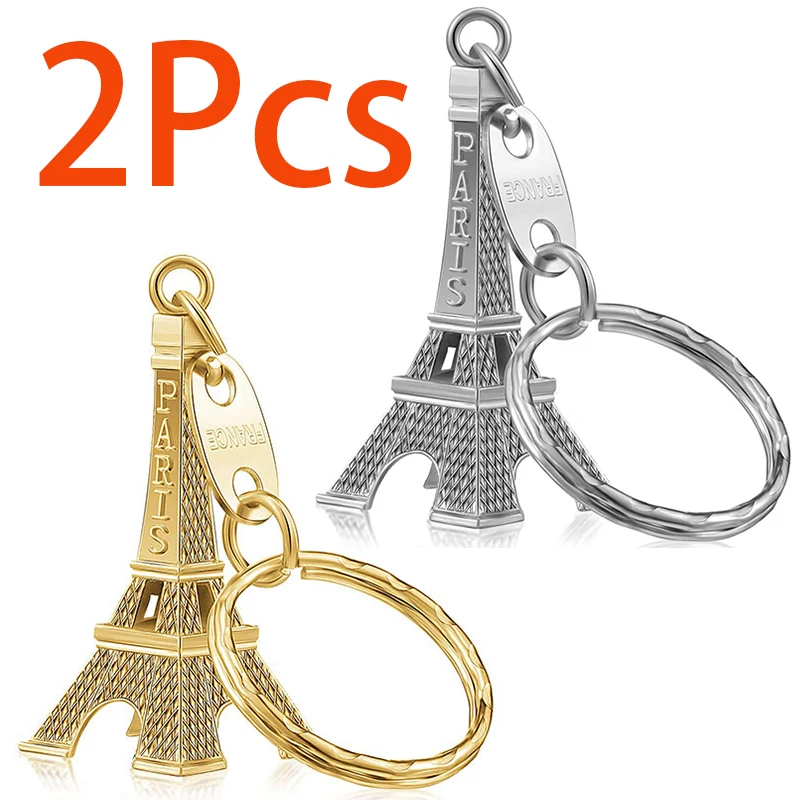 2Pcs Eiffel Tower Key Chain Car Motorcycle Keychain Metal Model Keyring For Christmas Gift