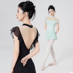 Women Black Ballet Leotard Short Sleeve Dance Leotard High Eelastic Gymnastic Bodysuit Teen Girls Balllerina Outfits for Dancing