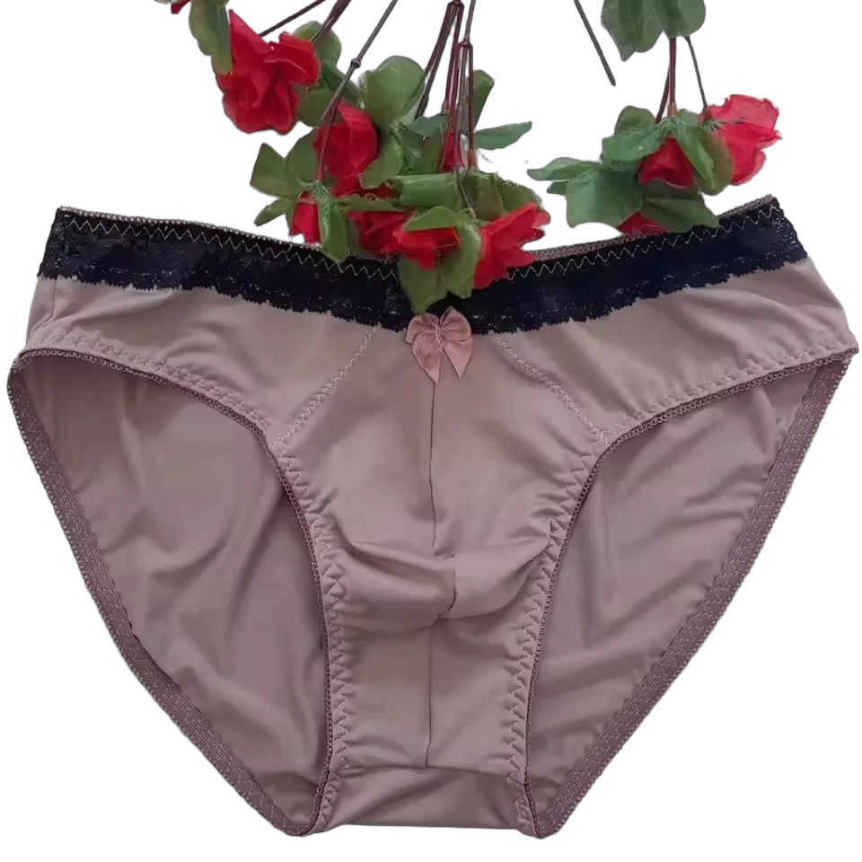 ชายลูกไม้ Bowtie กางเกงต่ําเอวนูนกระเป๋านุ่มและ Silky Panty DJ Club Bar BF ของขวัญ LGBQ กางเกง