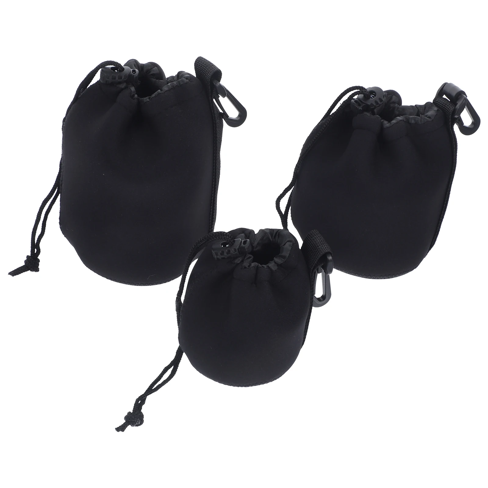 

3 Pcs Lens Bag Carrying Case Neoprene Pouch Portable Protector Drawstring Camera Outdoor