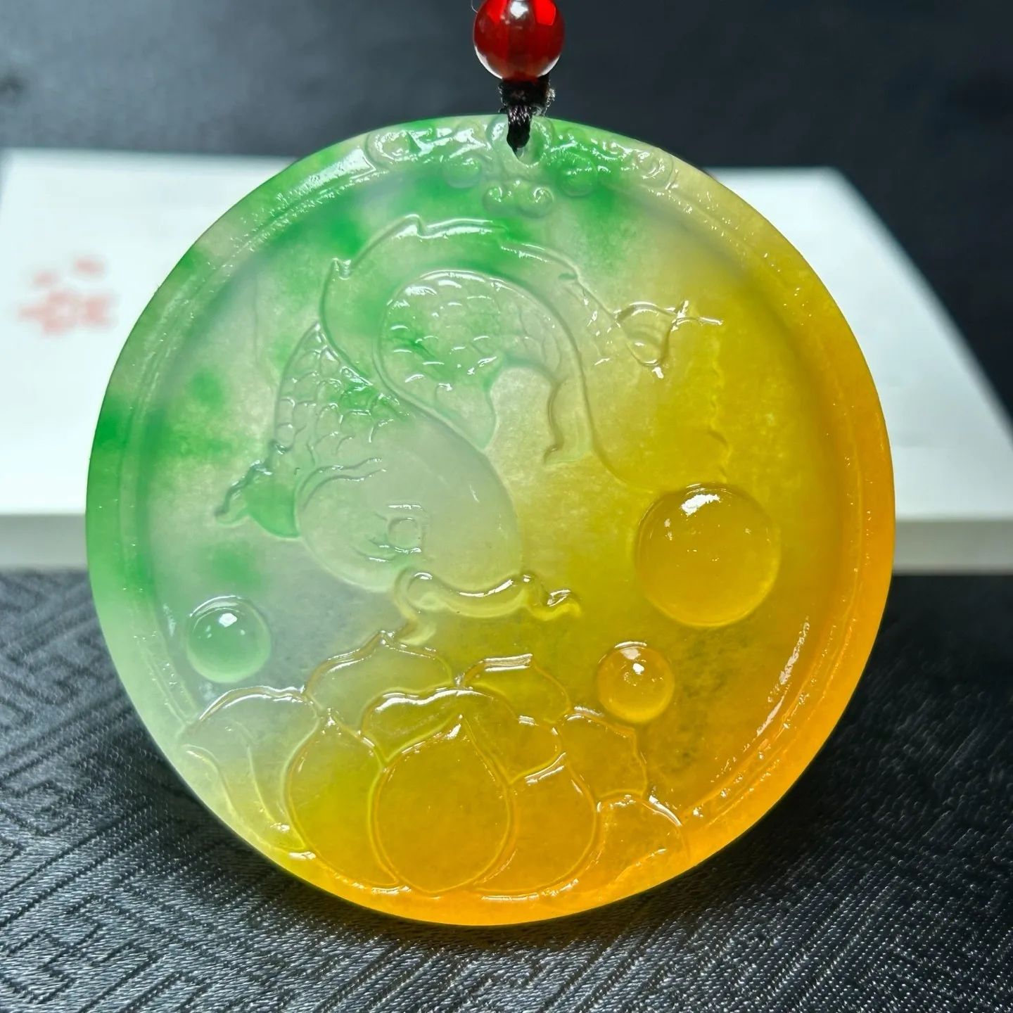 Nature ice green&yellow Burmese Jade Jadeite Carved fish lucky Pendant&Necklaces