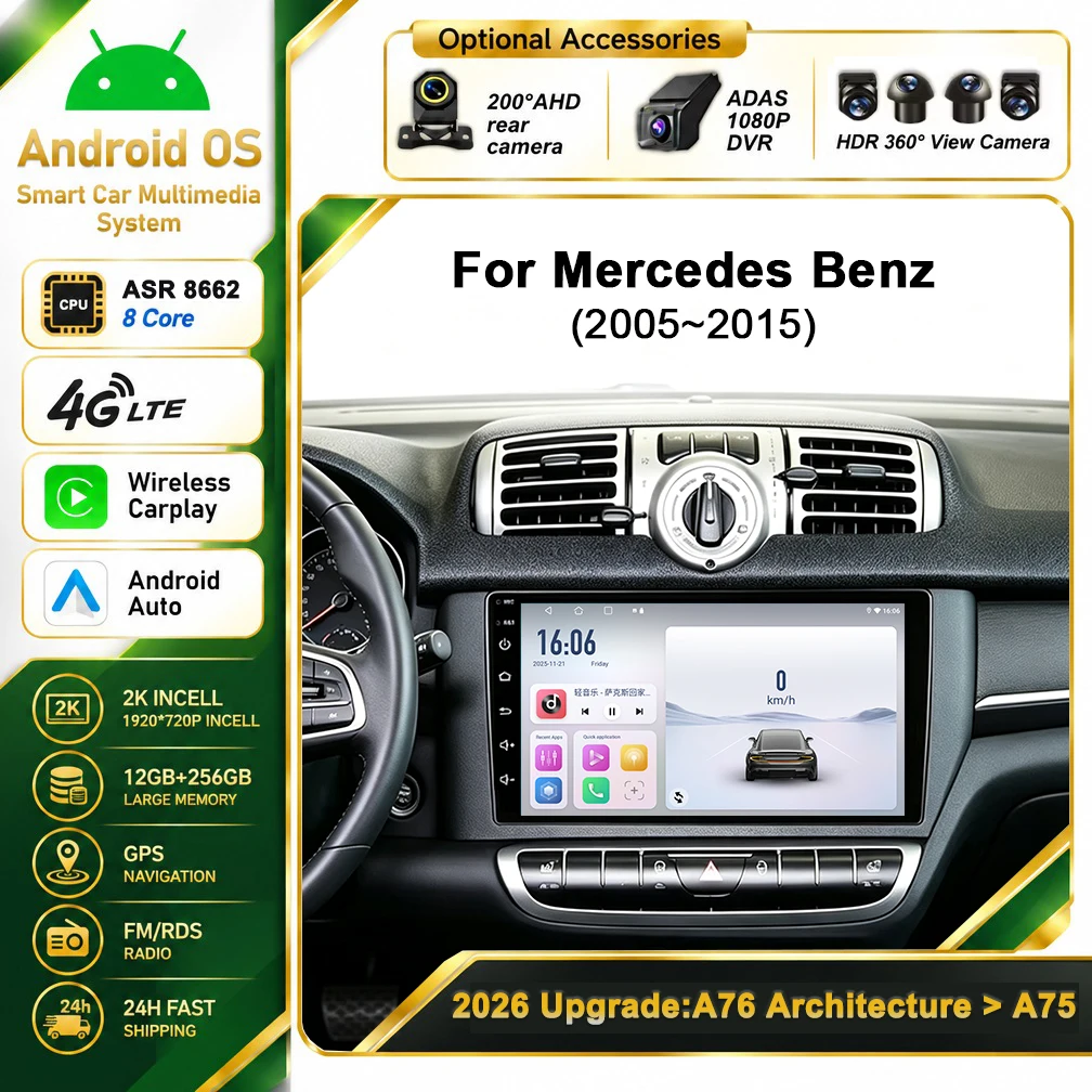 Cortex-A76 Octa-Core Android 16 For Mercedes Benz Smart Fortwo 451 2005-2015 Stereo Head Unit Multimedia Player GPS Navigation 2