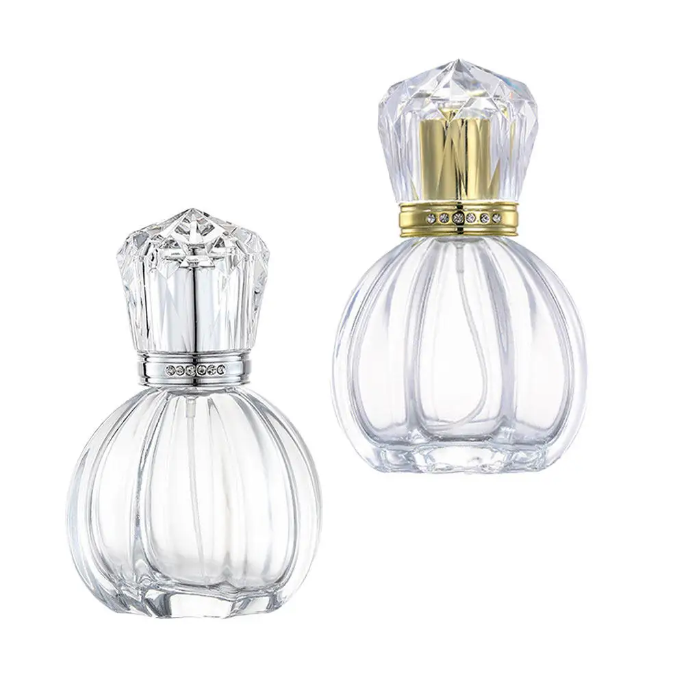 2Pcs 50Ml Exquisite Refillable Glass Perfume Bottle Pumpkin Design Crystal Texture Spray for Fragrance Travel Home Decoration