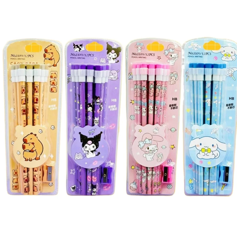 Sanrio Kuromi HB Pencil Cartoon Creative Stationery Set Multi-Function Student Writing Drawing HB Pencil Sketch Pen Wholesale