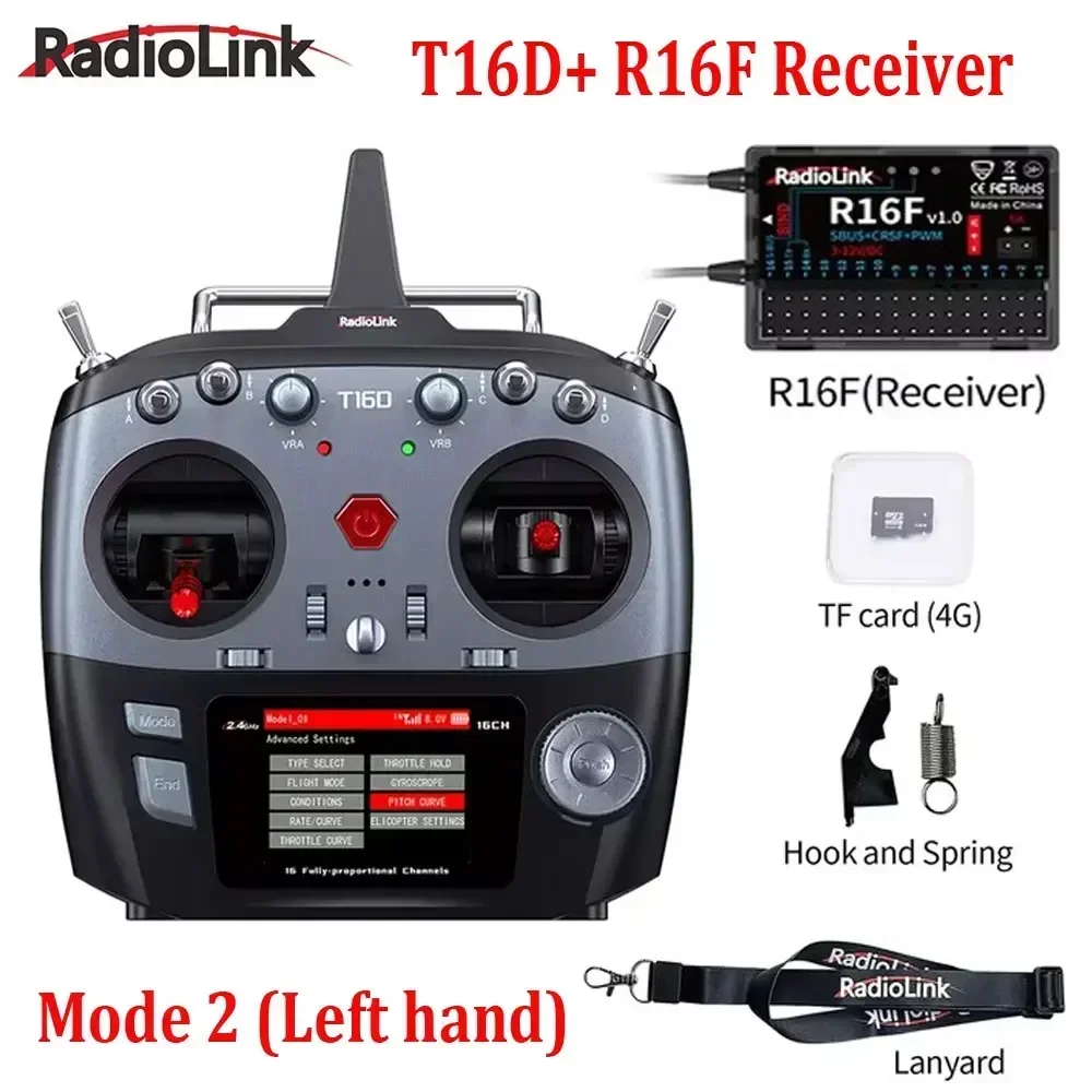 RadioLink Nieuwe T16D 16 Kanalen RC Zender 2.4GHz met R16F Ontvanger Afstandsbediening voor RC Auto Boot Drone
