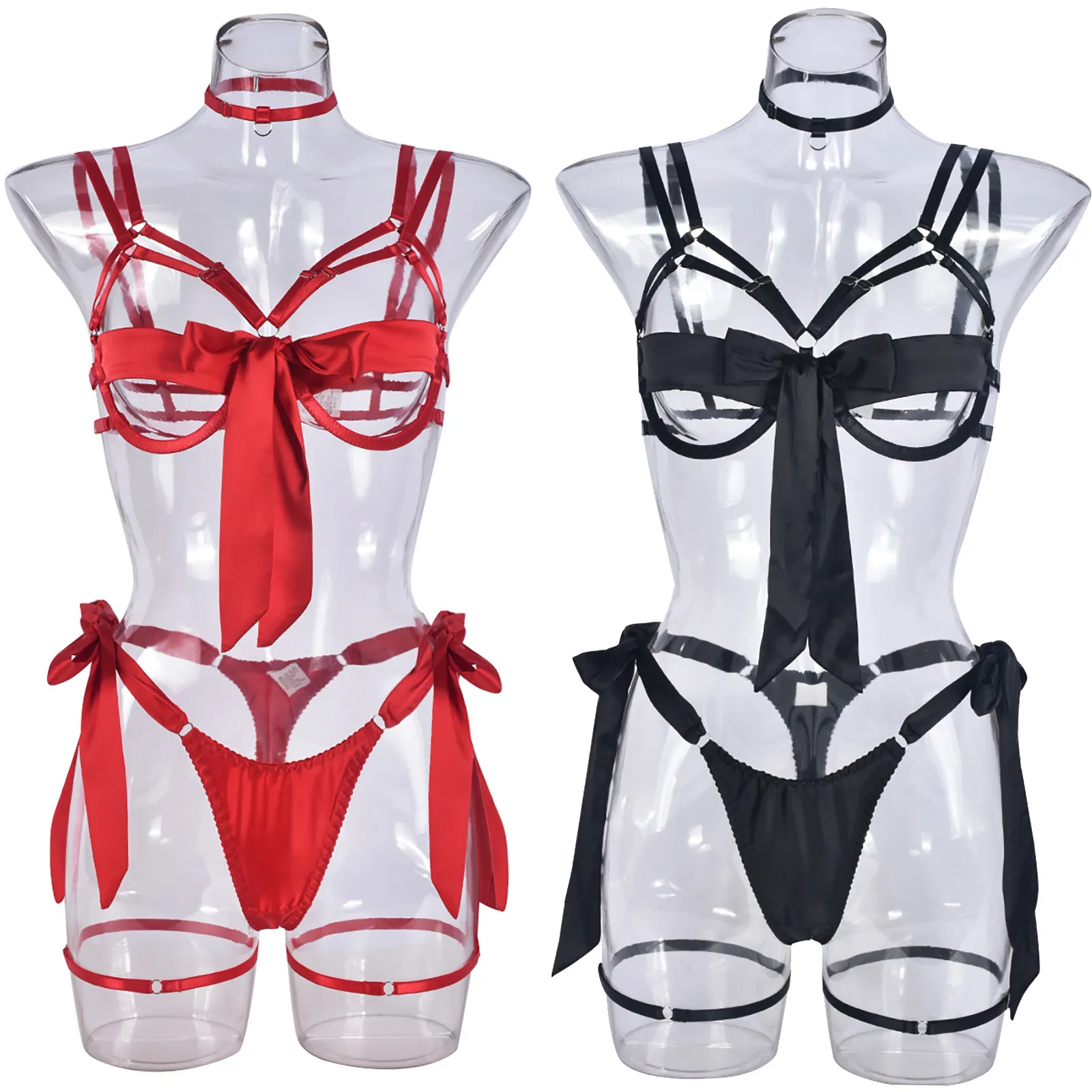 Bowknot Lingerie Sensual Open Bra Sexy Outfits Porn Exotic Sets Intimate Black Red Underwear Pajamas Cosplay Costumes