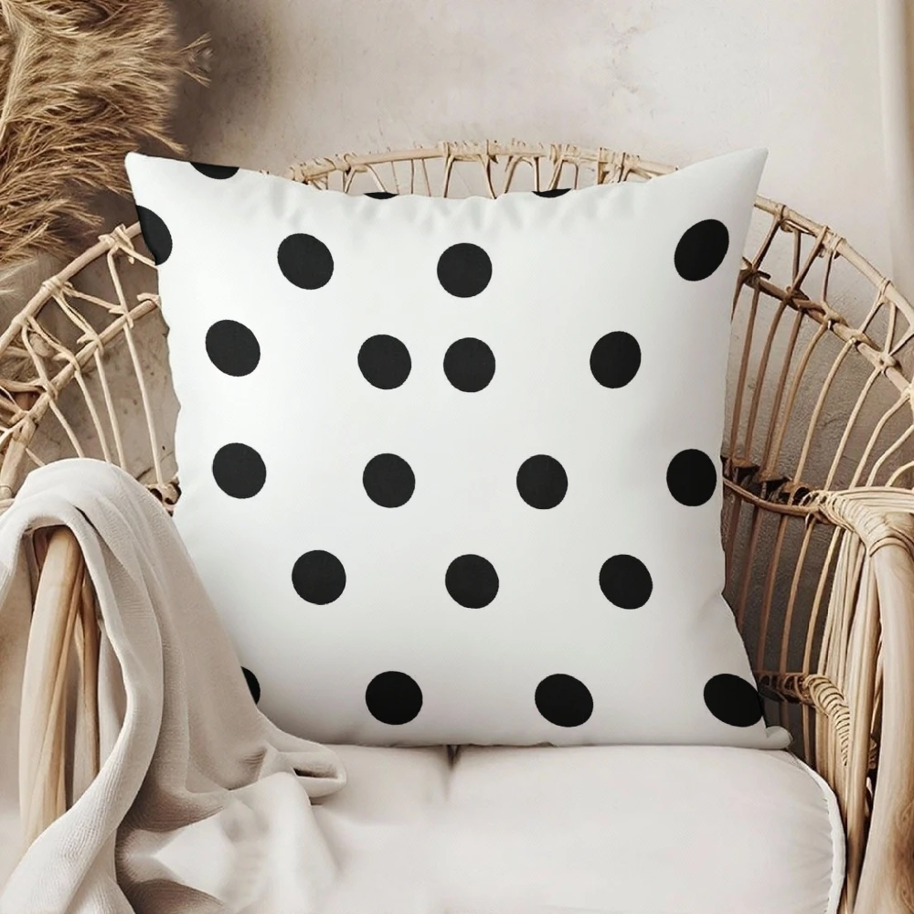 Square Throw Pillow Cover White With Black Polka Dots For Living Room Sofa Bedroom Chair Home Decor