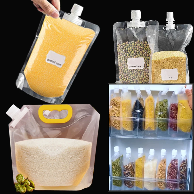 5/10pcs Stand Up Grain Seal Bag Refillable Plastic Drink Bag Spout Pouch for Juice Milk Coffee Food Bean Cereals Storage Bags