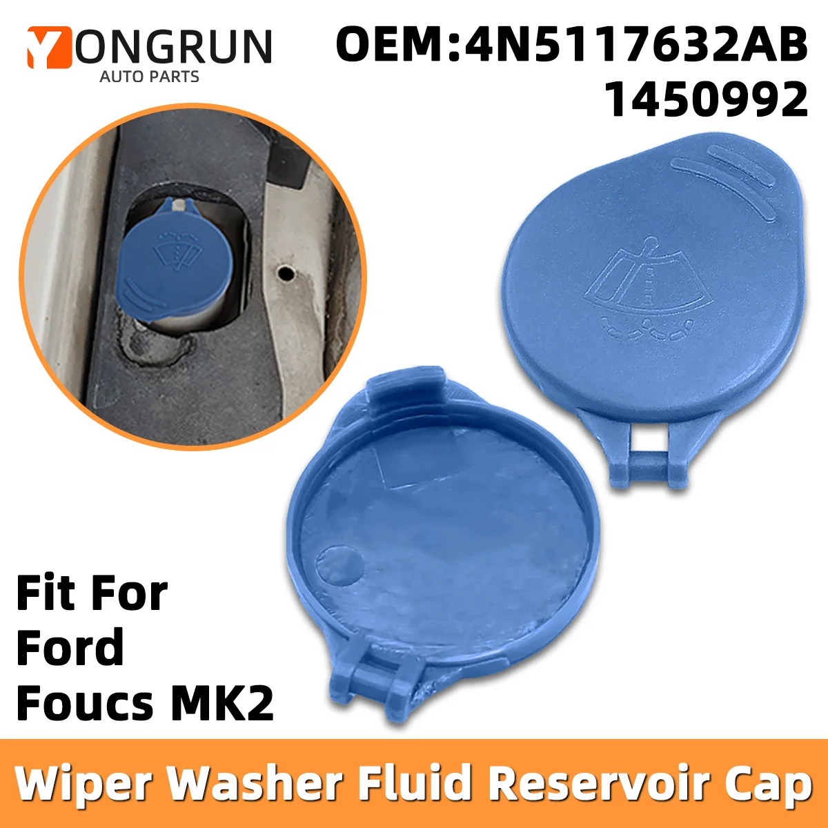 Blaue Kunststoff-Wischwasserbehälterkappe für Ford Focus MK2 Hatchback, Limousine, Kombi, Cabrio, 1450992, 4N5117632AB – Detail 1