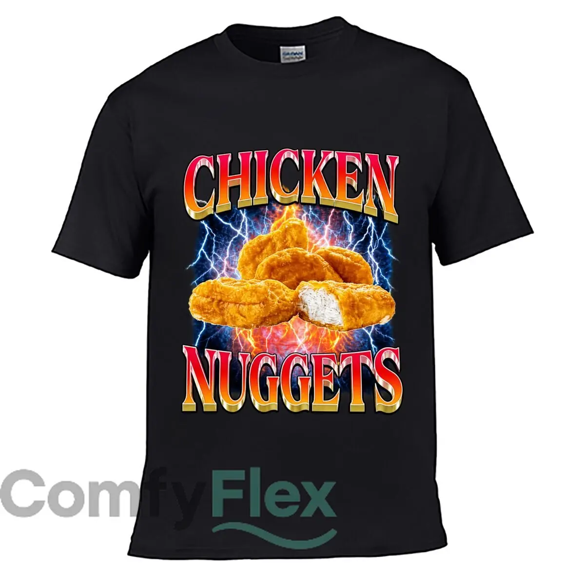 Chicken Nuggets Fiery Lightning Food Graphic Design Loose Casual Tee