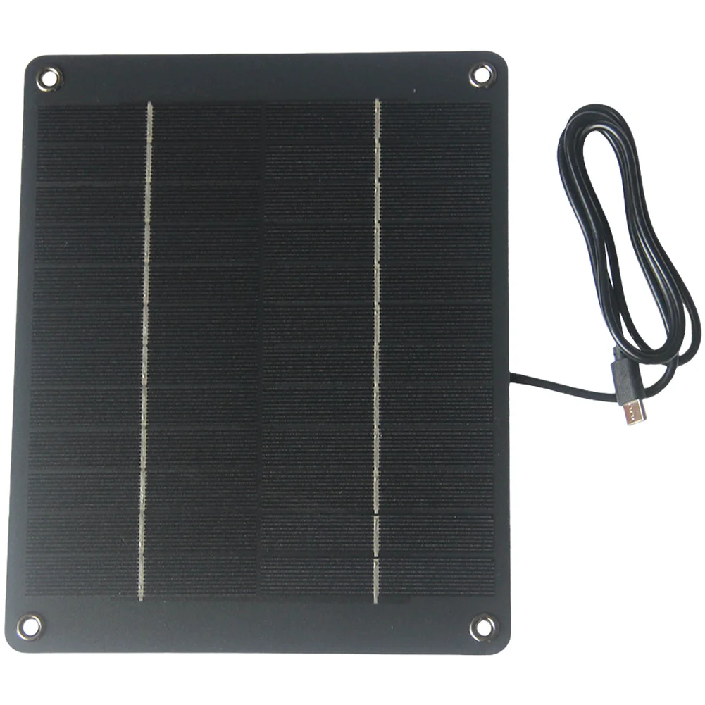 6W 12V Monocrystalline Solar Panel Charger with USB-C Output for Outdoor Security Camera Light Fan 21x17cm Black