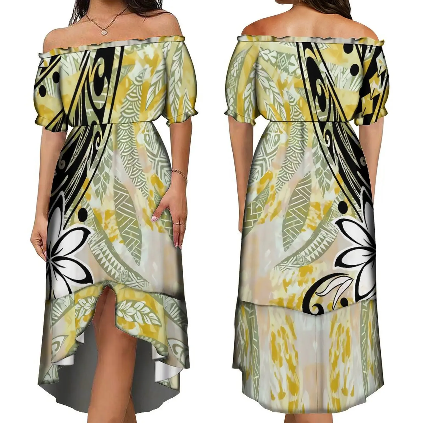 Pacific Island-Style Artist Dress Custom Polynesian Print Samoa Women'S Club Summer New Design One-Shoulder Maxi Dress