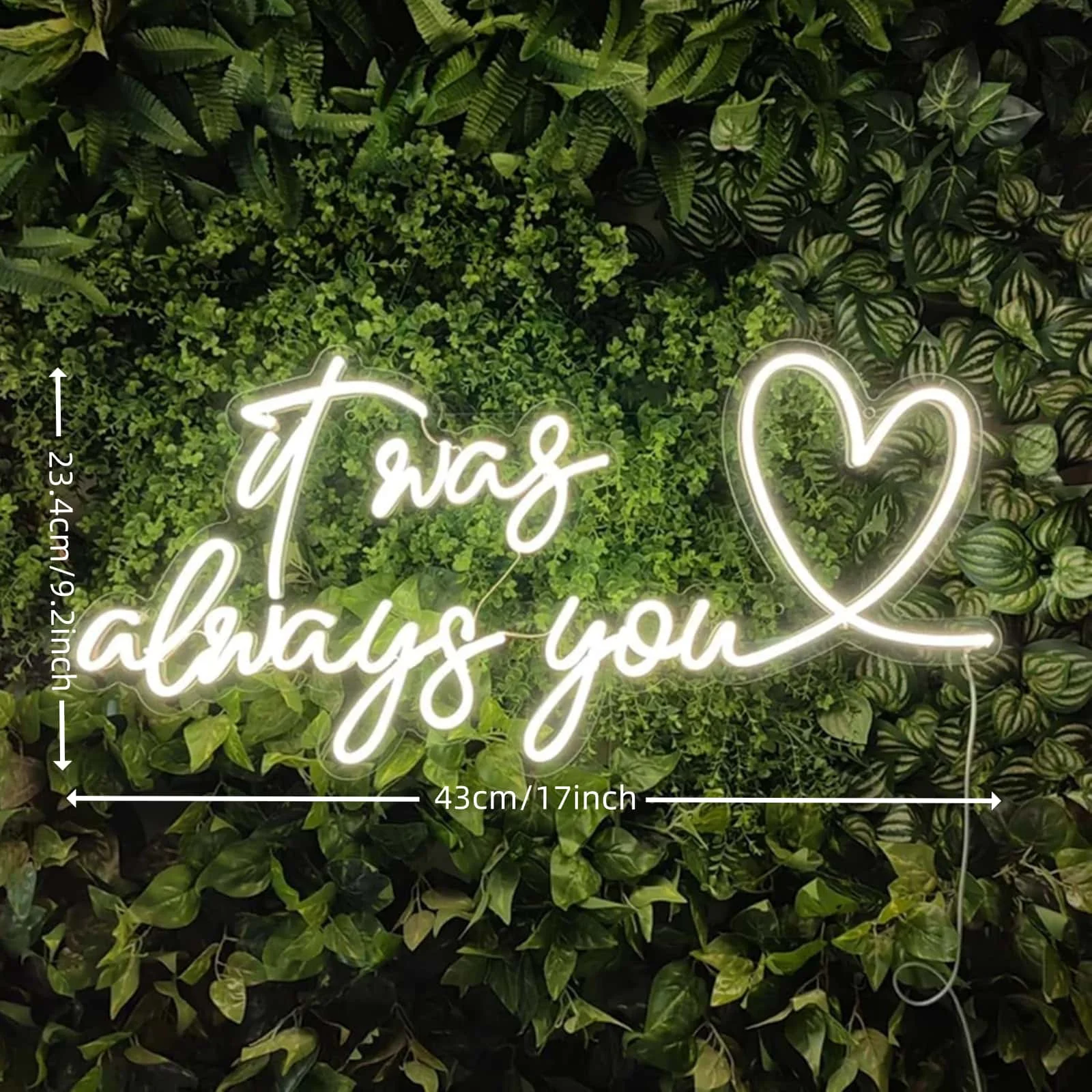 It Was Always You Heart Neon Sign USB Powered Wall Hanging Night Light for Bedroom Home Wedding Engagement Valentine's Day Romantic Art Wall Decor