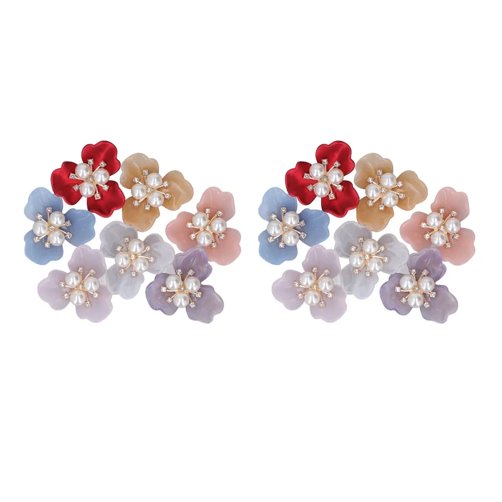 14pcs Flat Back Pearl Rhinestone Buttons Flower Shape Exquisite Craftsmanship Faux Pearl Buttons Rhinestone Embellished