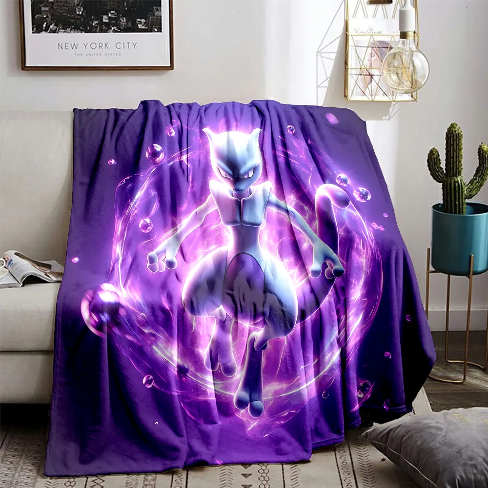 

Cool Pokemon-Mewtwo Cartoon Anime Print Flannel Office Soft Fluffy Shawl Blanket Plush Nap Cover Girl Gift Picnic Blanket