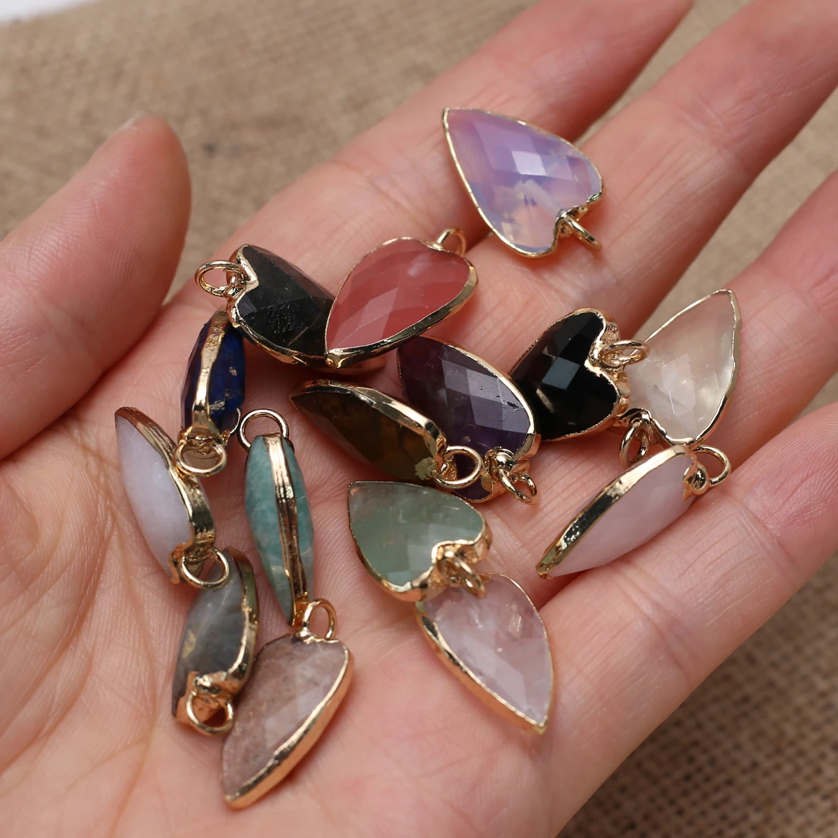 3pieces/lot Charms Natural Stone Crystal Agate Tiger Eye Stone Heart Pendant for Necklace Jewelry Making DIY Accessories 12x12mm