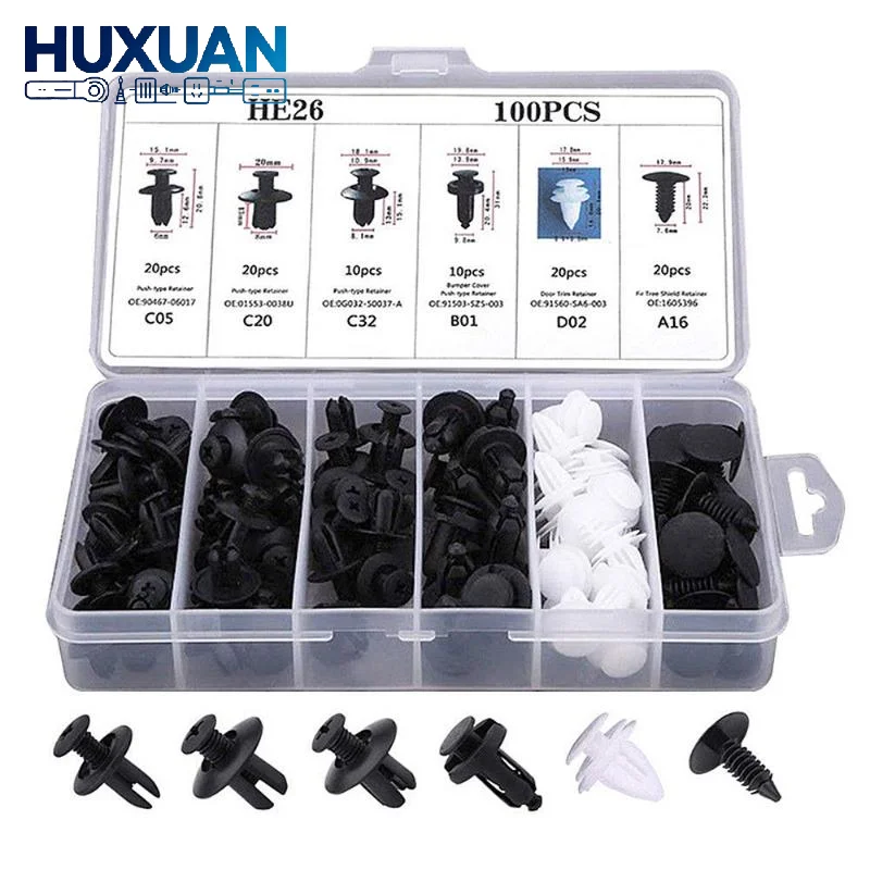 100PCS Car Bumper Retainer Clips Universal Automotive Push Pins for  Door Panel Trim Fastener Auto Modification Repair