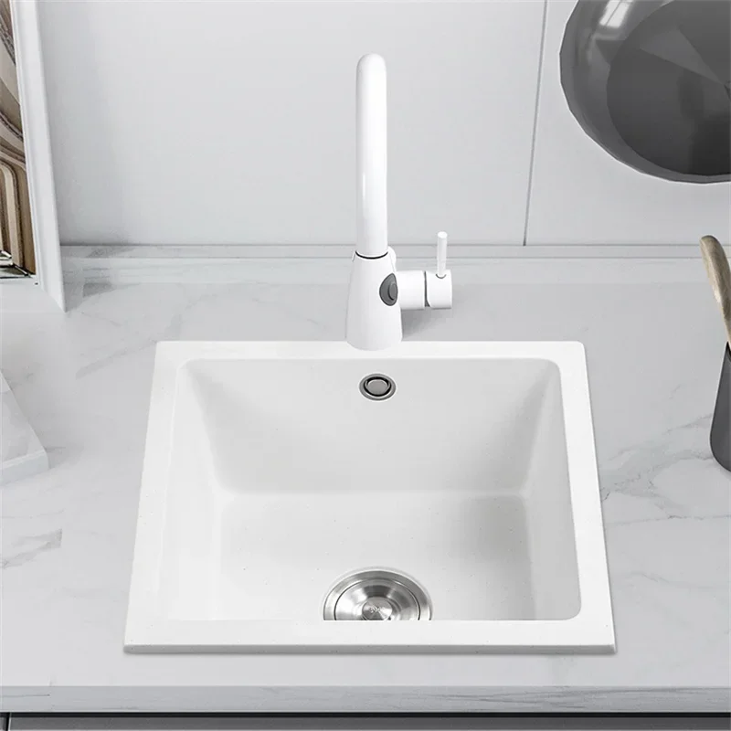 Under-counter Basin Washing Sink  Single-slot Kitchen Bar Wash Basin  Quartz Stone Kitchen Sink White Square