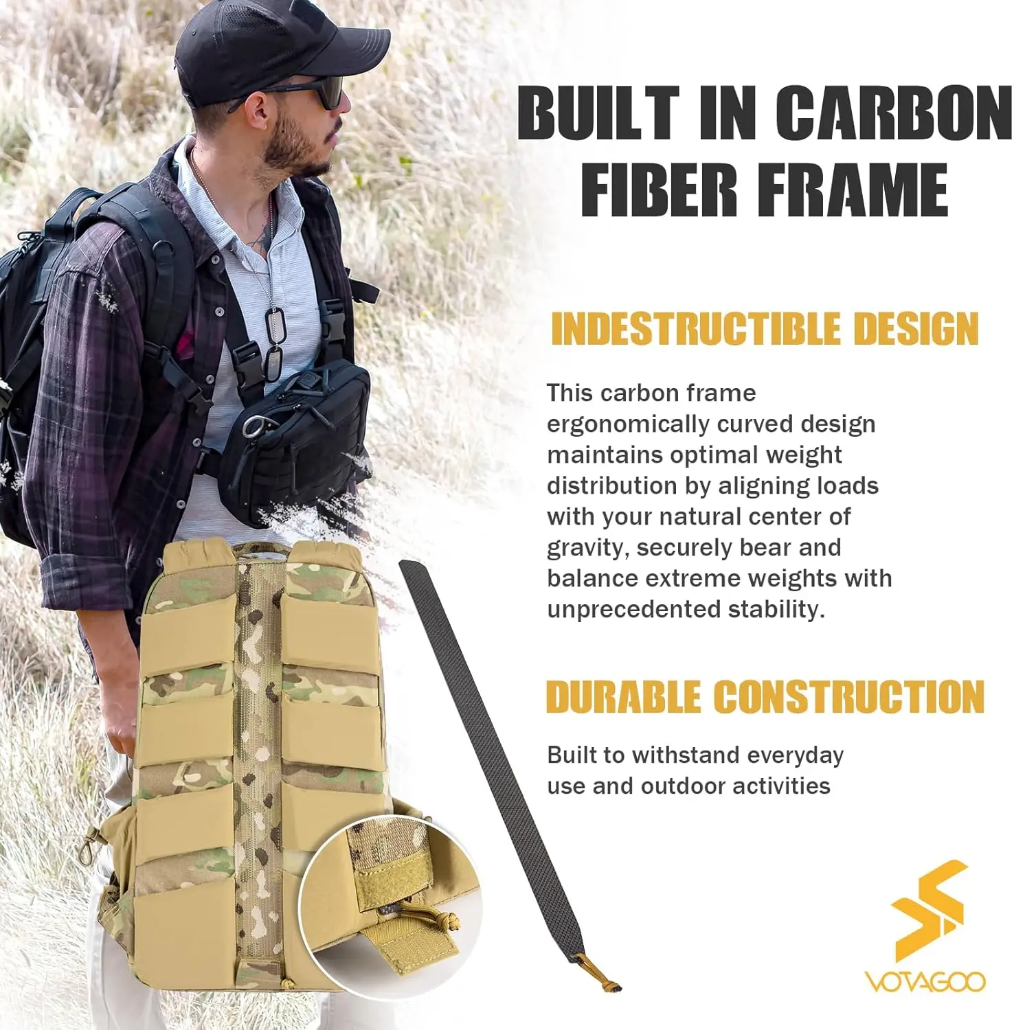 VOTAGOO ®   Mochila tática com estrutura de carbono