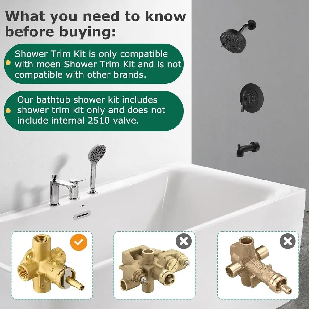 طقم حواف الدش باللون الأسود غير اللامع من Moen T2902BL مع رأس دش ومقبض، سهل التركيب، رقم 2510 صمام متضمن