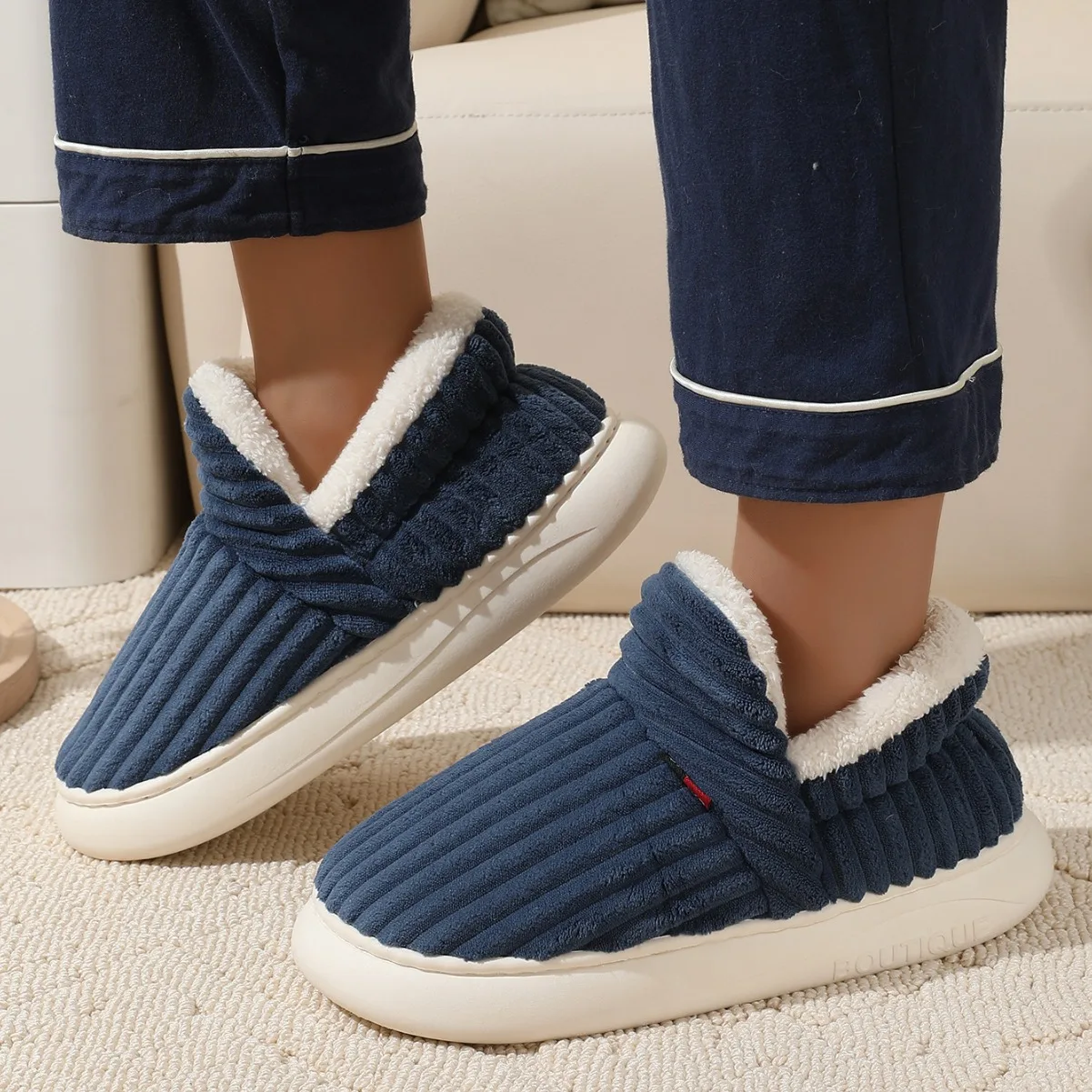 Kidmi New Winter Fur Women Shoes Warm Men Shoes Outdoor Plush Shoes Indoor House Shoes Antiskid Padded Platform Shoes Home Shoes