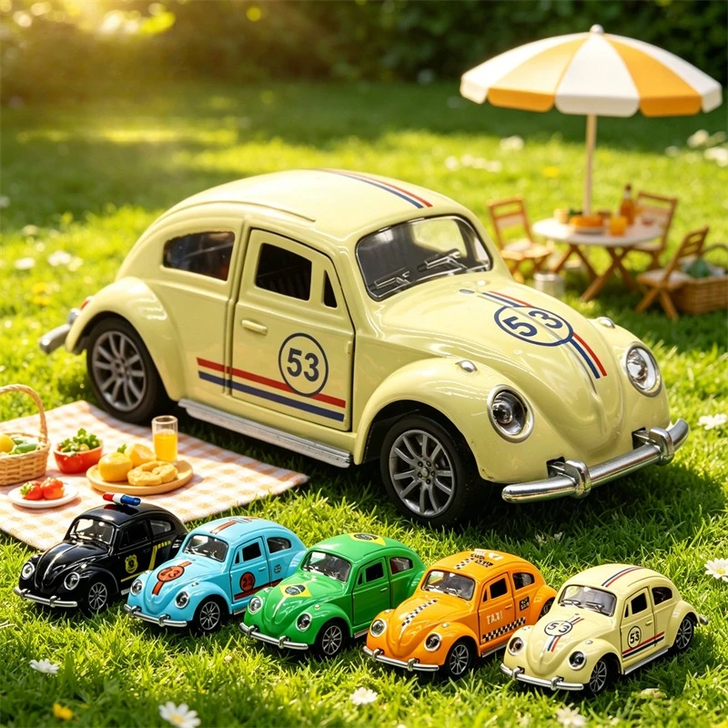 1:36 Alloy Beetle Painted Racing Police Car Model, Pull Back To Open The Door, Car Model Is Hot