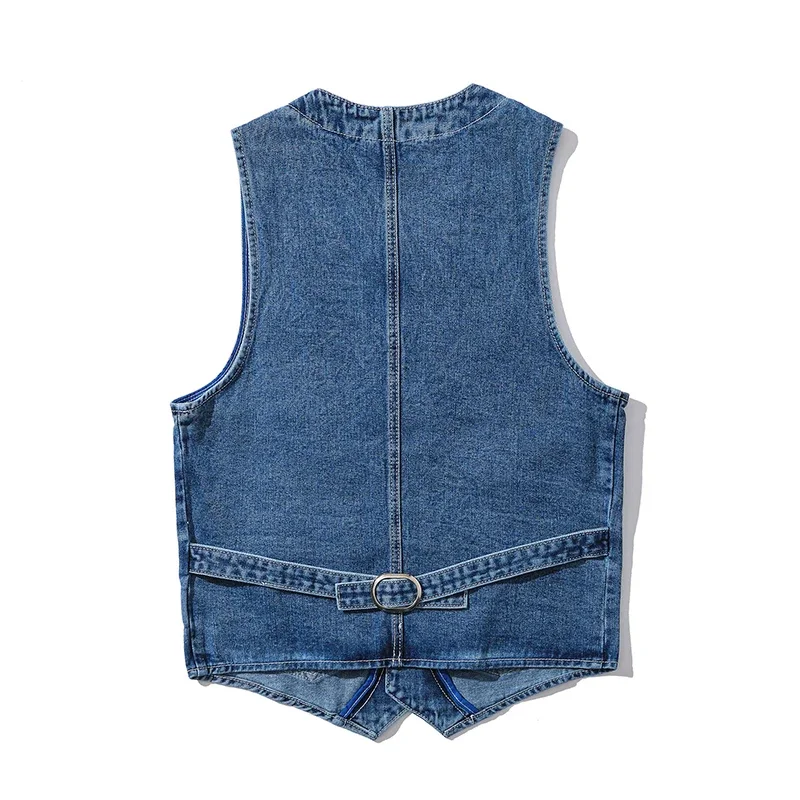 Denim Vest Men\'s Jacket Spring Summer Jeans Jacket V-neck Design Korean Vest Loose Casual Fashion All-match Style Male Clothing