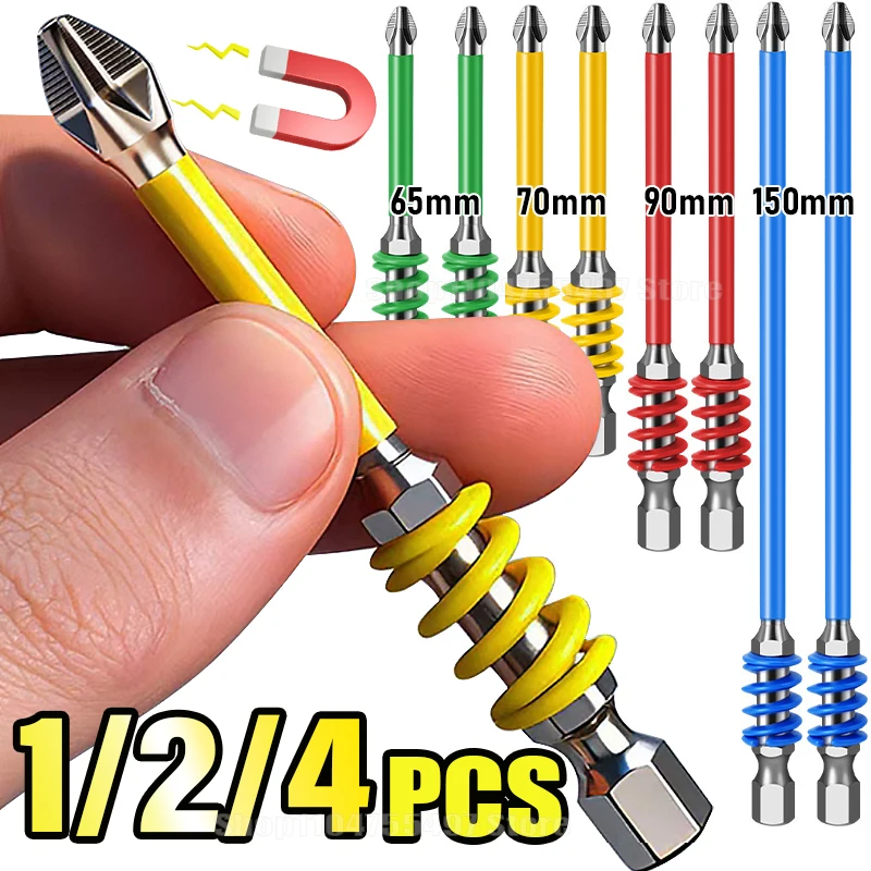 Anti-Slip Magnetic Phillips Bit with Spring Magnetic PH2 Driver Screw 65/70/90/150mm Hex Shank Drill Head Electric Repair Tool