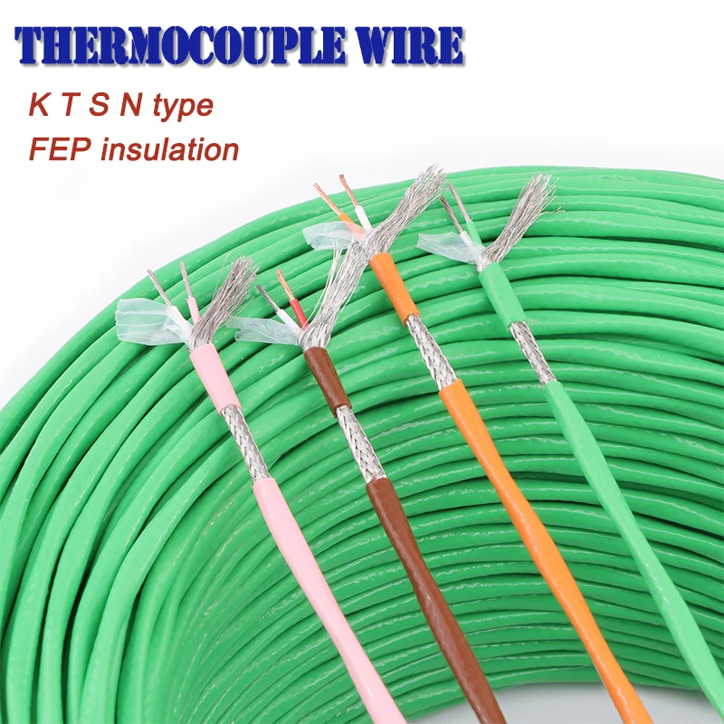 1-10m K T S N Type Thermocouple Wire FEP Insulation 2 Cores Shielded Line High Temperature Measuring Compensation Cable